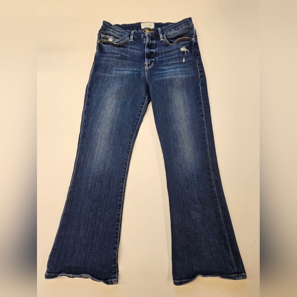Frame Jeans Womens 28 Blue Le Crop Mini Boot Distressed Stretch Denim Pants